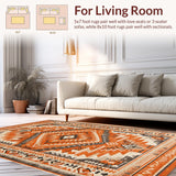 Ultra Soft Area Rug, Non Slip, Stain Resistant, Washable Area Rugs for Living Room, Bedroom, Aztec Geometric Fall Bedroom Washable Low Pile Carpet(Orange)