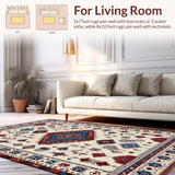 Ultra Soft Area Rug, Non Slip, Stain Resistant, Washable Area Rugs for Living Room, Bedroom, Eclectic Multi-Colored Ethnic Design(Beige)