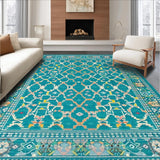 Ultra Soft Area Rug, Non Slip, Stain Resistant, Washable Area Rugs for Living Room, Bedroom, Elegant Teal Geometric Motif(Blue)