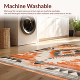 Ultra Soft Area Rug, Non Slip, Stain Resistant, Washable Area Rugs for Living Room, Bedroom, Chic Abstract Southwest Aesthetic(Orange)