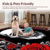 Ultra Soft Area Rug, Non Slip, Stain Resistant, Washable Area Rugs for Living Room, Bedroom, Vibrant Sugar Skull Artistry(Red)