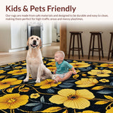 Ultra Soft Area Rug, Non Slip, Stain Resistant, Washable Area Rugs for Living Room, Bedroom, Lively Textured Floral Elegance(Yellow)