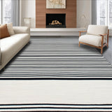 Ultra Soft Area Rug, Non Slip, Stain Resistant, Washable Area Rugs for Living Room, Bedroom, Minimalist Two Tone Rug with Crisp Parallel Stripes and Subtle Texture(Black)