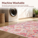 Ultra Soft Area Rug, Non Slip, Stain Resistant, Washable Area Rugs for Living Room, Bedroom, Rustic Textured Damask Style(Pink)