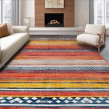 Ultra Soft Area Rug, Non Slip, Stain Resistant, Washable Area Rugs for Living Room, Bedroom, Chic Color Blocked Linear Style(Red)