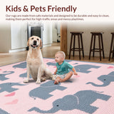 Ultra Soft Area Rug, Non Slip, Stain Resistant, Washable Area Rugs for Living Room, Bedroom, Rustic Vintage Elephant Graphic(Pink)