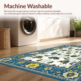 Ultra Soft Area Rug, Non Slip, Stain Resistant, Washable Area Rugs for Living Room, Bedroom, Rustic Floral Patterned Elegance(White)