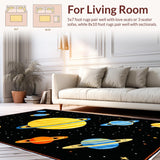 Ultra Soft Area Rug, Non Slip, Stain Resistant, Washable Area Rugs for Living Room, Bedroom, Playful Stellar Exploration Theme(Black)