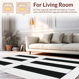 Ultra Soft Area Rug, Non Slip, Stain Resistant, Washable Area Rugs for Living Room, Bedroom, Classic Monochrome Striped Decor Rug with Contemporary Linear Design(Black)