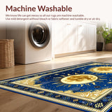 Ultra Soft Area Rug, Non Slip, Stain Resistant, Washable Area Rugs for Living Room, Bedroom, Whimsical Gold and White Tiled Pattern(Blue)
