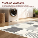 Ultra Soft Area Rug, Non Slip, Stain Resistant, Washable Area Rugs for Living Room, Bedroom, Contemporary Cream Geometric Statement(Beige)