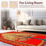 Ultra Soft Area Rug, Non Slip, Stain Resistant, Washable Area Rugs for Living Room, Bedroom, Lively Contemporary Leaf Pattern(Red)