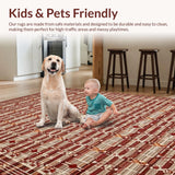 Ultra Soft Area Rug, Non Slip, Stain Resistant, Washable Area Rugs for Living Room, Bedroom, Rustic Gingerbread Braided Aesthetic(Red)
