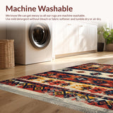 Ultra Soft Area Rug, Non Slip, Stain Resistant, Washable Area Rugs for Living Room, Bedroom, Boho Geometric Bedroom Low Pile Distressed Rug(Red)
