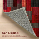 Ultra Soft Area Rug, Non Slip, Stain Resistant, Washable Area Rugs for Living Room, Bedroom, Vibrant Rustic Patchwork Aesthetic(Red)
