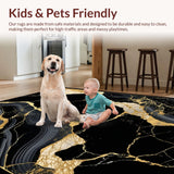 Ultra Soft Area Rug, Non Slip, Stain Resistant, Washable Area Rugs for Living Room, Bedroom, Opulent Golden Marble Aesthetic(Black)