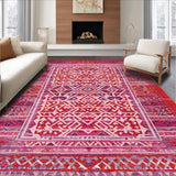 Ultra Soft Area Rug, Non Slip, Stain Resistant, Washable Area Rugs for Living Room, Bedroom, Rustic Vibrant Diamond Arrangement(Red)