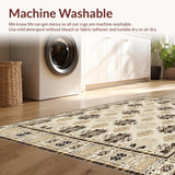 Ultra Soft Area Rug, Non Slip, Stain Resistant, Washable Area Rugs for Living Room, Bedroom, Non Skid Floor Runner with Unique Farmhouse Geo Accent(Beige)
