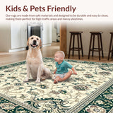 Beige Faux Rabbit Fur Area Ornate Intricate Motifs with Deep Green Accents(Beige)