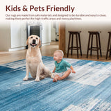 Ultra Soft Area Rug, Non Slip, Stain Resistant, Washable Area Rugs for Living Room, Bedroom, Contemporary Distressed Abstract Motif(Blue)