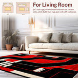 Ultra Soft Area Rug, Non Slip, Stain Resistant, Washable Area Rugs for Living Room, Bedroom, Dynamic Red and Black Patterns(Red)