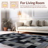 Ultra Soft Area Rug, Non Slip, Stain Resistant, Washable Area Rugs for Living Room, Bedroom, Minimalist Grey Square Concept(Black)