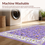 Ultra Soft Area Rug, Non Slip, Stain Resistant, Washable Area Rugs for Living Room, Bedroom, Elegant Purple Blossom Design(Purple)