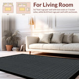 Ultra Soft Area Rug, Non Slip, Stain Resistant, Washable Area Rugs for Living Room, Bedroom, Rustic Minimalist Cut-Loop Texture(Black)