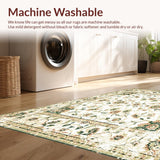 Ultra Soft Area Rug, Non Slip, Stain Resistant, Washable Area Rugs for Living Room, Bedroom, Vintage Floral Farmhouse Beige and Sage Green Accent(Beige)