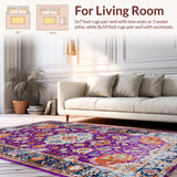 Ultra Soft Area Rug, Non Slip, Stain Resistant, Washable Area Rugs for Living Room, Bedroom, Sophisticated Colorful Medallion Look(Purple)