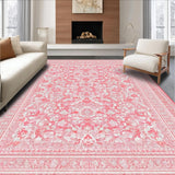 Ultra Soft Area Rug, Non Slip, Stain Resistant, Washable Area Rugs for Living Room, Bedroom, Coquette Ribbon Edge Rug Scalloped Bow Print with Artistic Wavy Patterns(Pink)