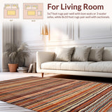 Ultra Soft Area Rug, Non Slip, Stain Resistant, Washable Area Rugs for Living Room, Bedroom, Trendy Warm Striped Accent Piece(Orange)