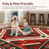 Ultra Soft Area Rug, Non Slip, Stain Resistant, Washable Area Rugs for Living Room, Bedroom, Farmhouse Vintage Christmas Living Room Washable Carpet(Red)