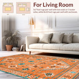 Ultra Soft Area Rug, Non Slip, Stain Resistant, Washable Area Rugs for Living Room, Bedroom, Charming Multi-Color Ogee Pattern(Orange)