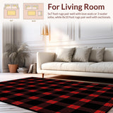 Ultra Soft Area Rug, Non Slip, Stain Resistant, Washable Area Rugs for Living Room, Bedroom, Rustic Monochrome Striped Charm(Red)