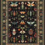 Ultra Soft Area Rug, Non Slip, Stain Resistant, Washable Area Rugs for Living Room, Bedroom, Vibrant Floral Insect Motif Artwork(Black)