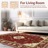 Ultra Soft Area Rug, Non Slip, Stain Resistant, Washable Area Rugs for Living Room, Bedroom, Sophisticated Rich Toned Lattice Style(Red)