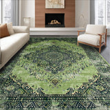 Ultra Soft Area Rug, Non Slip, Stain Resistant, Washable Area Rugs for Living Room, Bedroom, Rustic Vintage Floral Arrangement(Green)