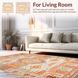 Ultra Soft Area Rug, Non Slip, Stain Resistant, Washable Area Rugs for Living Room, Bedroom, Elegant Tiled Artisan Design(Orange)