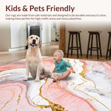 Ultra Soft Area Rug, Non Slip, Stain Resistant, Washable Area Rugs for Living Room, Bedroom, Sophisticated Rose Gold Brush Strokes(Pink)