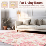 Ultra Soft Area Rug, Non Slip, Stain Resistant, Washable Area Rugs for Living Room, Bedroom, Whimsical Floral Dreamscape Design(Pink)