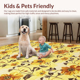 Ultra Soft Area Rug, Non Slip, Stain Resistant, Washable Area Rugs for Living Room, Bedroom, Elegant Yellow Botanical Motif(Yellow)