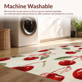 Ultra Soft Area Rug, Non Slip, Stain Resistant, Washable Area Rugs for Living Room, Bedroom, Charming Cherry Blossom Bow Rug with Playful Fruit Motifs and Coquette Flair(Red)