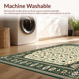 Ultra Soft Area Rug, Non Slip, Stain Resistant, Washable Area Rugs for Living Room, Bedroom, Country Flair Beige & Green Bordered Patio(Ivory)