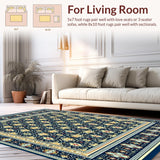 Ultra Soft Area Rug, Non Slip, Stain Resistant, Washable Area Rugs for Living Room, Bedroom, Trellis Area Navy and Beige Waterproof(Blue)