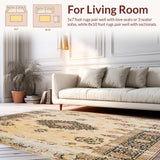 Ultra Soft Area Rug, Non Slip, Stain Resistant, Washable Area Rugs for Living Room, Bedroom, Vintage Beige Area Brown Retro Medallion Non Slip(Beige)
