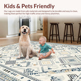 Ultra Soft Area Rug, Non Slip, Stain Resistant, Washable Area Rugs for Living Room, Bedroom, Vibrant Tribal Diamond Composition(White)