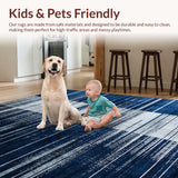 Ultra Soft Area Rug, Non Slip, Stain Resistant, Washable Area Rugs for Living Room, Bedroom, Serene Minimalist Soft Abstract Lines(Blue)