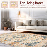 Ultra Soft Area Rug, Non Slip, Stain Resistant, Washable Area Rugs for Living Room, Bedroom, Retro Taupe Medallion Aesthetic(Orange)
