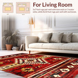 Ultra Soft Area Rug, Non Slip, Stain Resistant, Washable Area Rugs for Living Room, Bedroom, Striking Distressed Rustic Elements(Red)